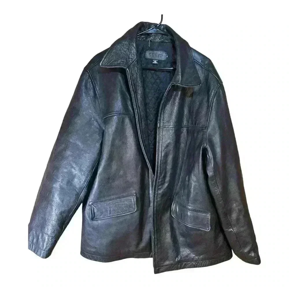 J. Crew Vintage 90s Black Pebbled Leather Men’s Full Zip Lined Bomber Jacket XL